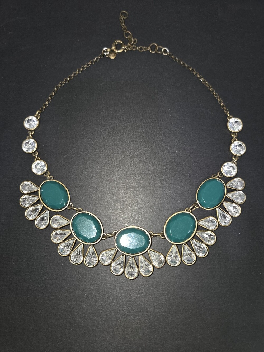 J.Crew Emerald And Crystal Statement Necklace